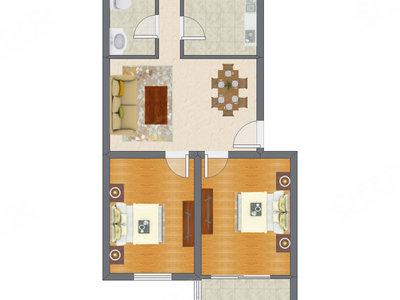 2室2厅 76.65平米户型图