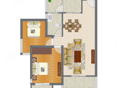 2室2厅 83.54平米户型图