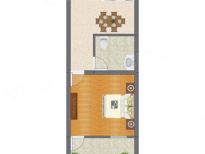 1室1厅 34.81平米户型图