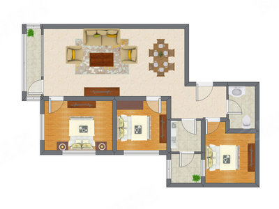 3室1厅 72.76平米