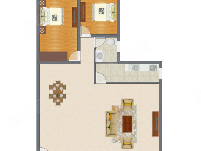 2室1厅 96.64平米户型图