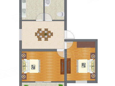 2室1厅 50.54平米