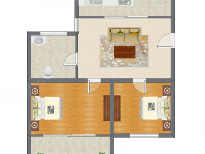 2室1厅 72.86平米户型图