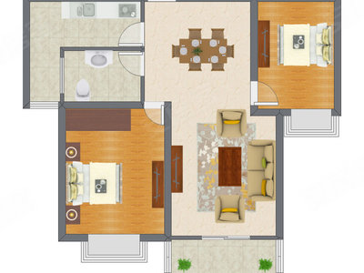 2室1厅 66.50平米