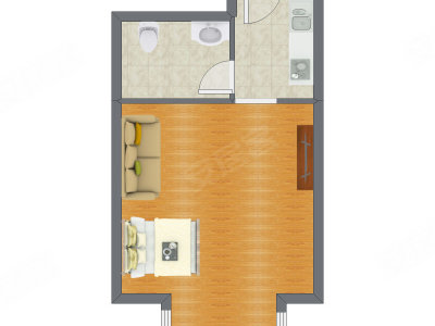 1室0厅 33.80平米户型图