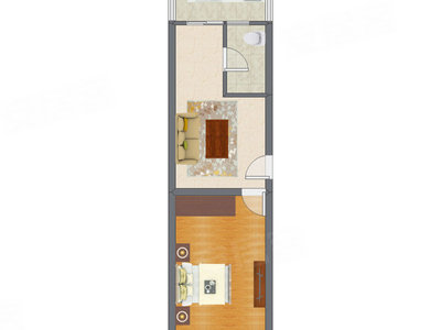 1室1厅 51.13平米户型图
