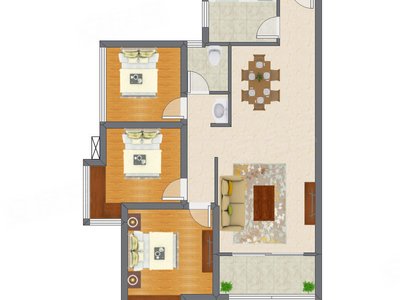 3室2厅 93.00平米
