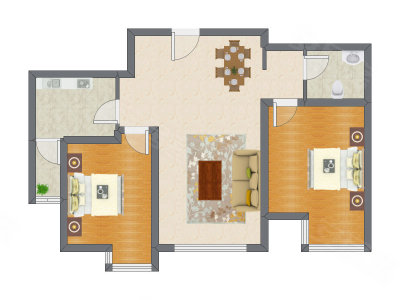2室2厅 96.59平米户型图