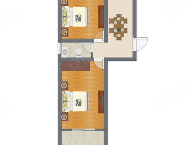 2室1厅 38.55平米户型图
