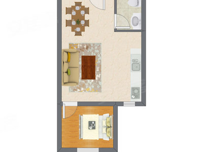 1室2厅 54.10平米户型图