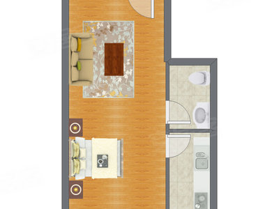 1室0厅 51.04平米户型图