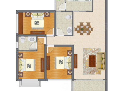 3室2厅 104.00平米户型图