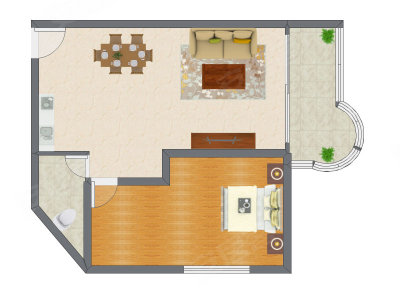 1室2厅 68.00平米户型图