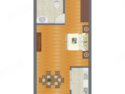 1室1厅 33.33平米户型图