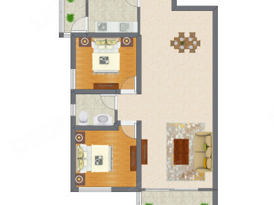 2室2厅 91.72平米户型图