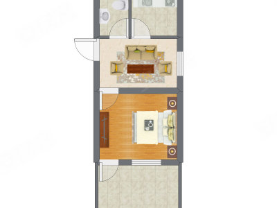 1室1厅 28.49平米户型图