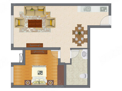1室2厅 52.70平米户型图