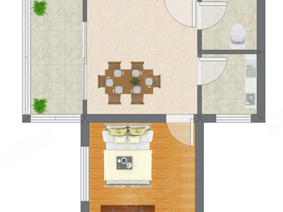 1室1厅 48.45平米户型图