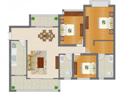 3室2厅 129.20平米户型图