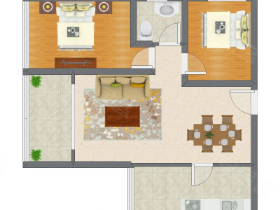 2室2厅 75.60平米户型图