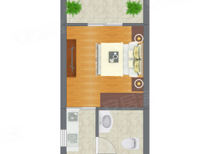 1室1厅 20.38平米户型图