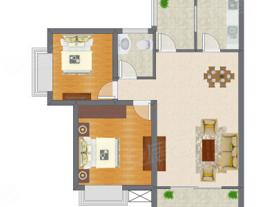 2室2厅 65.70平米户型图