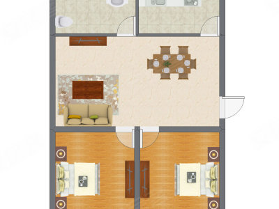 2室2厅 69.64平米户型图