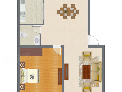 1室2厅 71.13平米户型图