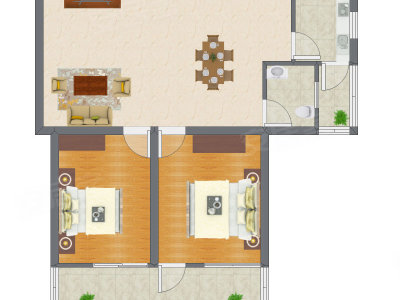 2室2厅 64.46平米户型图