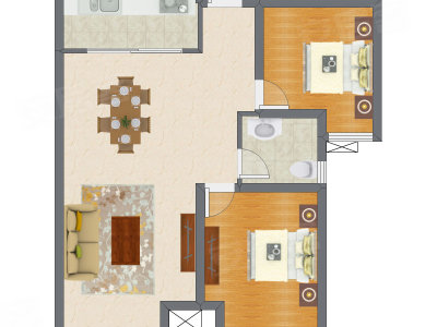 2室2厅 90.47平米户型图