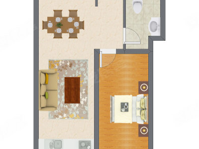 1室2厅 69.24平米户型图
