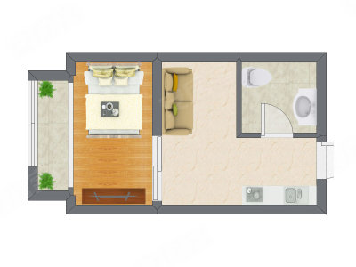 1室1厅 34.22平米户型图