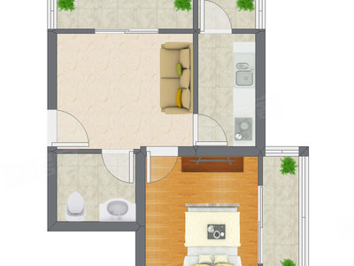 1室1厅 53.74平米户型图
