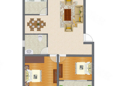 2室2厅 69.72平米户型图