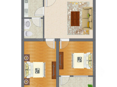 2室1厅 70.75平米户型图