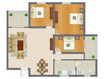 3室2厅 75.90平米