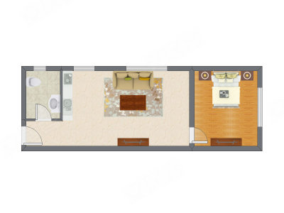 1室1厅 67.78平米户型图