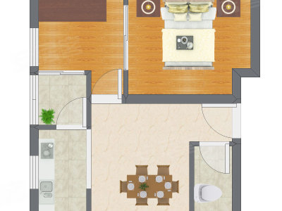 1室1厅 45.57平米户型图