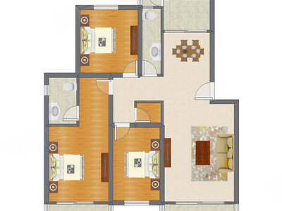 3室2厅 127.98平米户型图