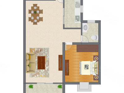 1室2厅 59.50平米户型图