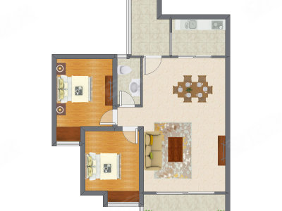 2室2厅 84.08平米户型图