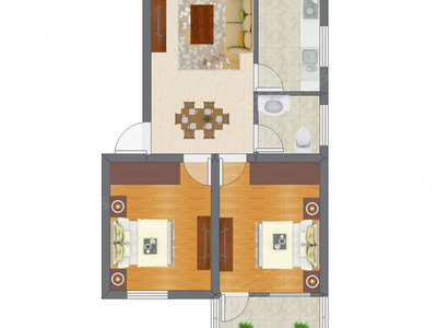 2室1厅 48.87平米户型图