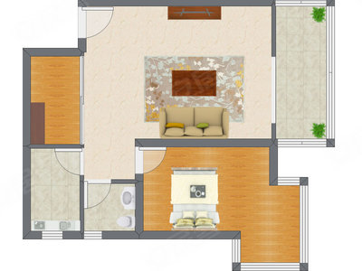 1室1厅 66.75平米户型图