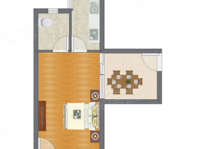 1室1厅 50.89平米户型图