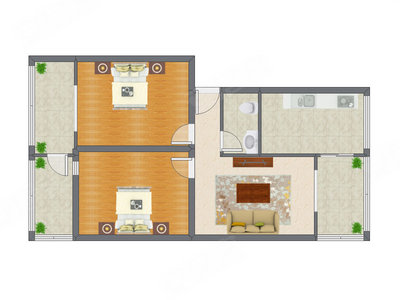 2室1厅 75.36平米户型图