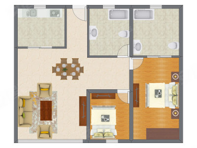 2室2厅 87.48平米户型图