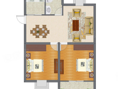 2室1厅 64.36平米