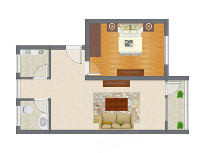 1室1厅 69.04平米户型图