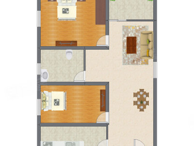 2室1厅 66.50平米