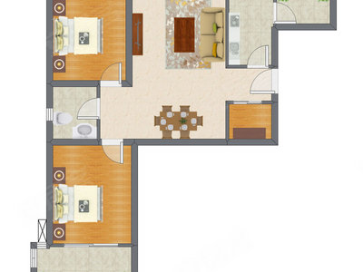 2室2厅 91.53平米户型图